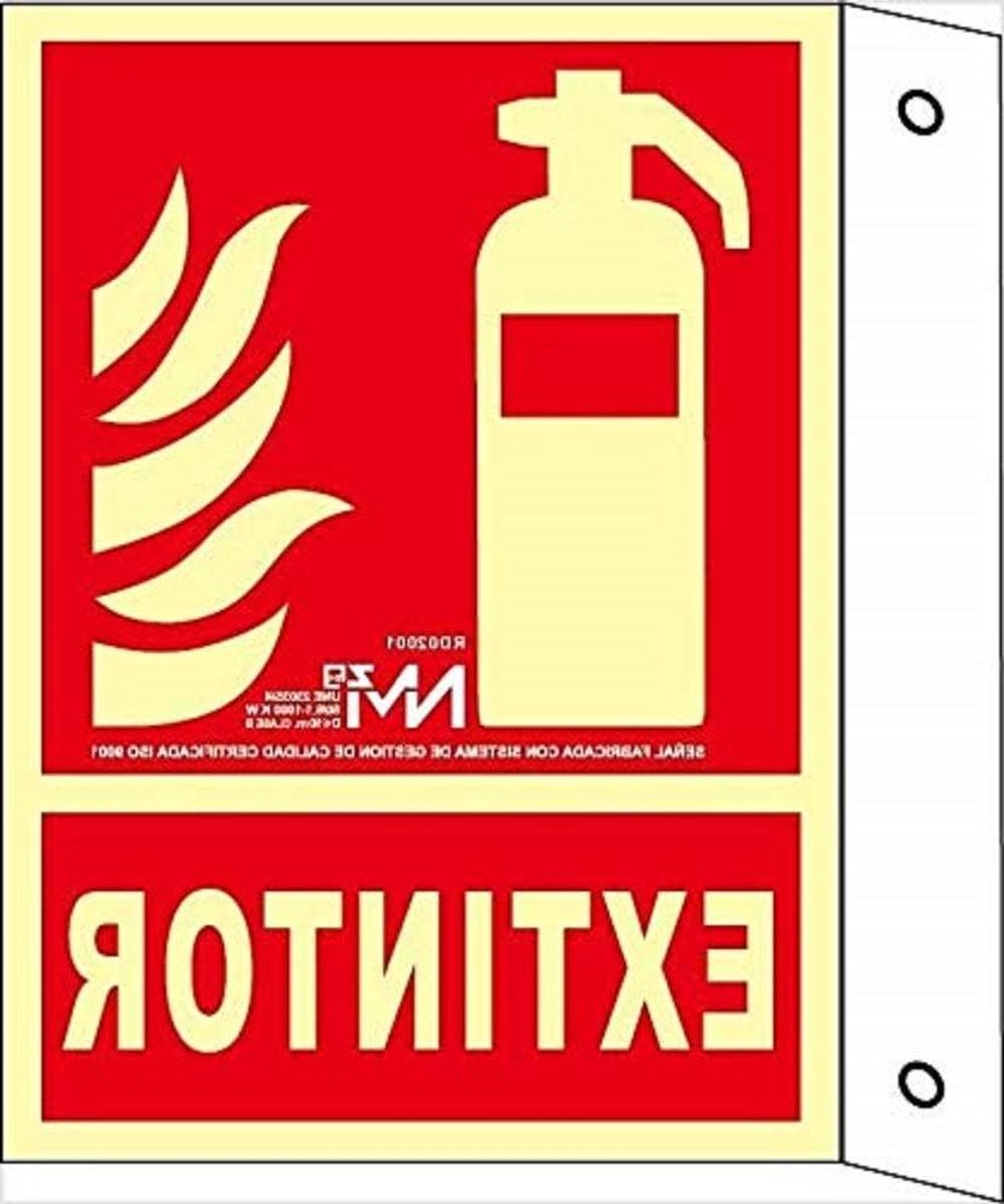 Brandblusser Vlag - Veiligheidsbord Klasse B - Noodsituatie Signalering - Lichtgevend PVC - 21 x 30 cm - Groen