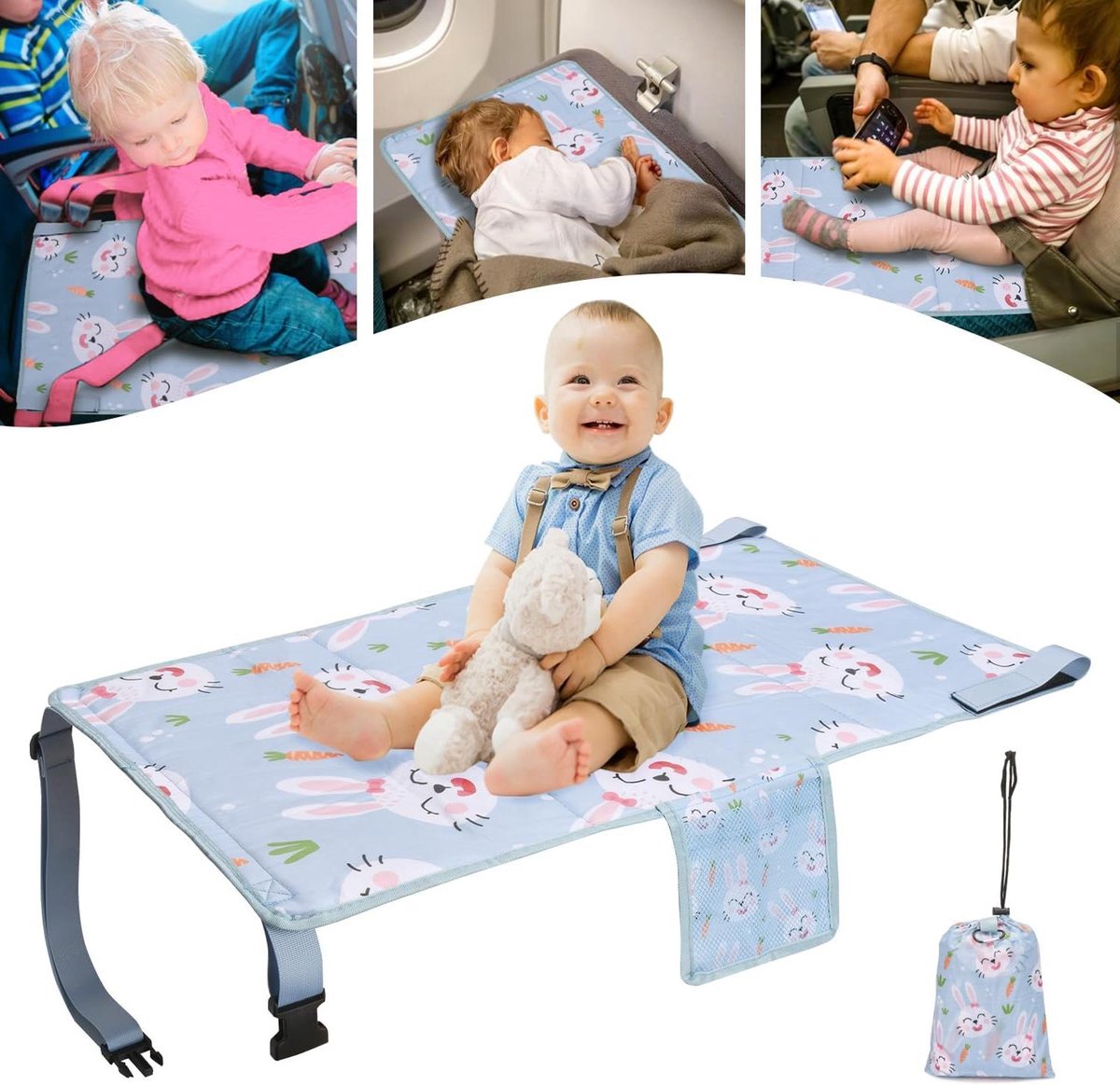 Vliegtuig Bed - Stoel Verlengstuk - Comfortabel Reizen - Creëert Voetensteun - 78 x 44 cm - Grijs