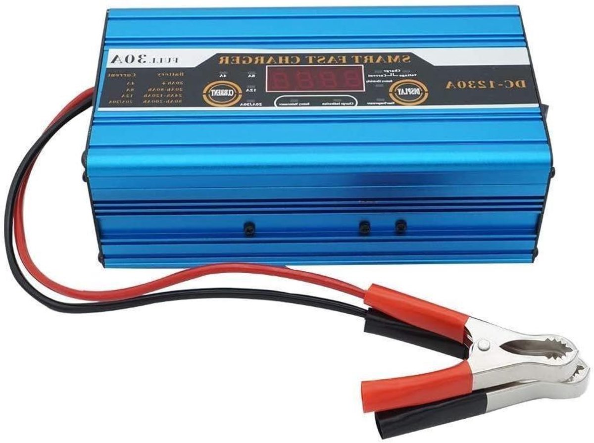 Acculader - Slimme Lader - Voertuigen Opladen - LCD Display - 30A - Blauw