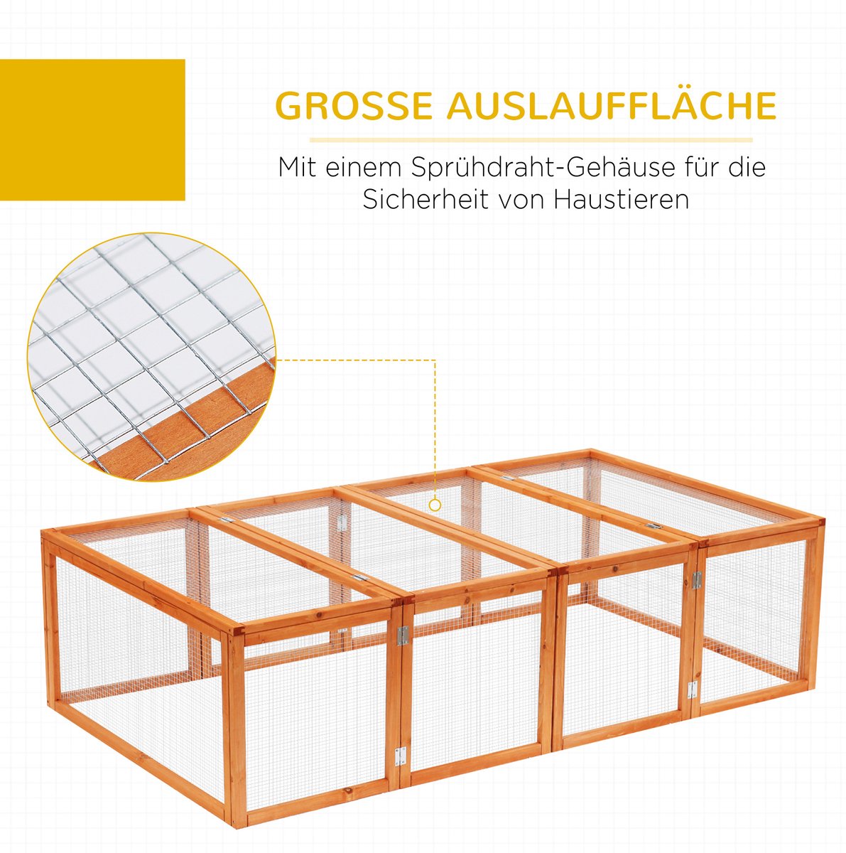 QUANTRIX LEAP S.R.L. MEUNIQ Freilaufgehege voor knaagdieren 181 x 100 x 48 cm met 2 openklapbare deksels, houten ren met gaas voor buiten en tuin, naturel thumbnail 4