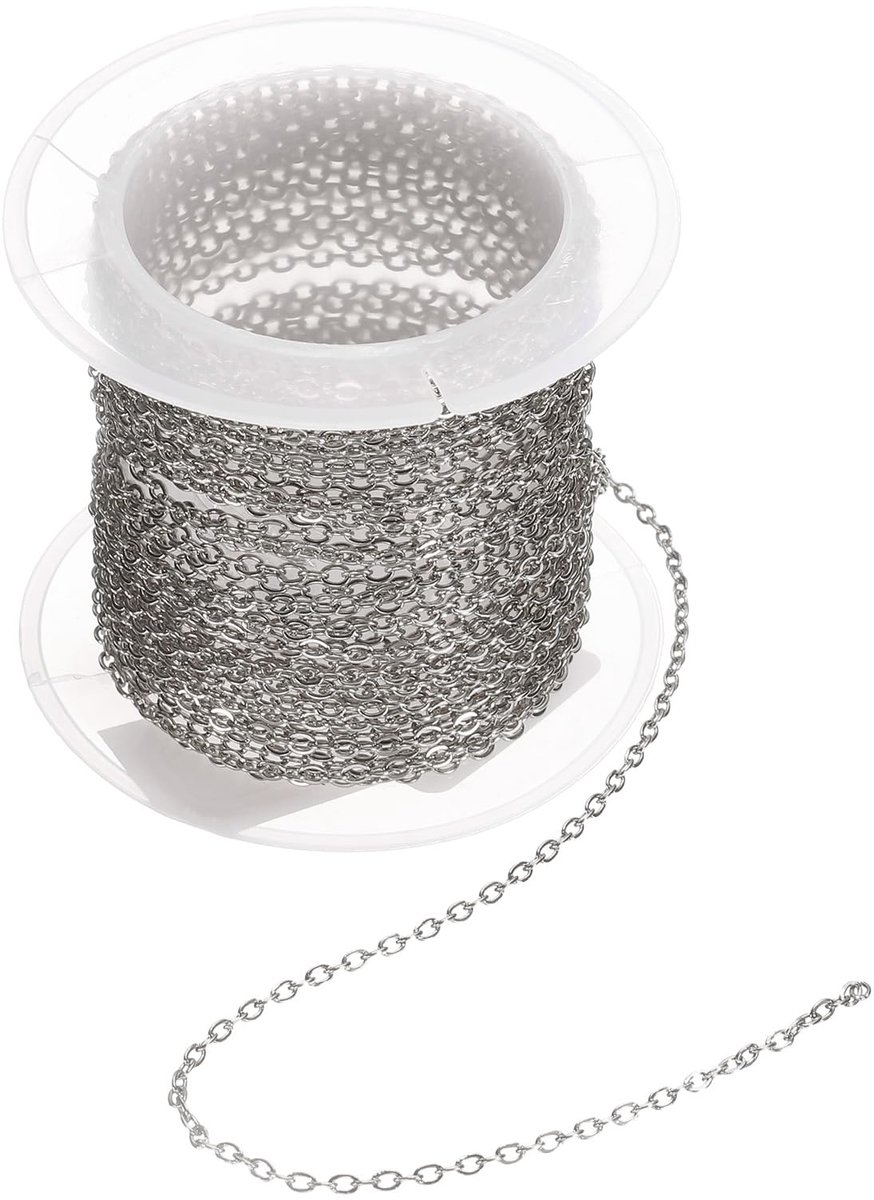 5 meter gebogen roestvrijstalen ketting, 1,6 x 0,4 mm Cubaanse schakelketting, platte schakels, gekruiste kettingen voor doe-het-zelf sieradenaccessoires, zilver
