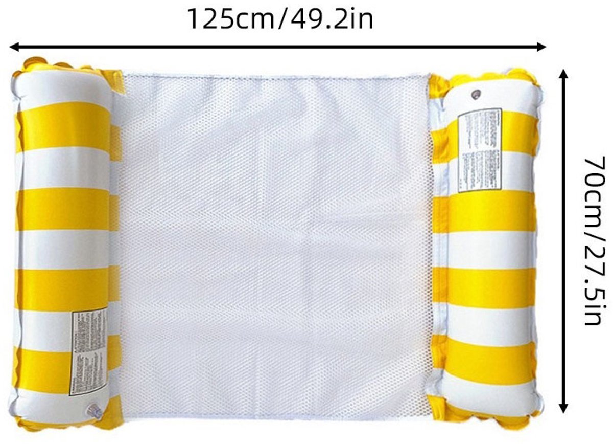 Opblaasbaar zwembed - Drijvend bed - Strandstoel - Watermatras - Waterhangmat - Opvouwbaar - Inclusief luchtpomp, kan tot 200 kg dragen - 125 x 70 cm - Geschikt voor zwembaden, stranden en meren - Geel – foto 2