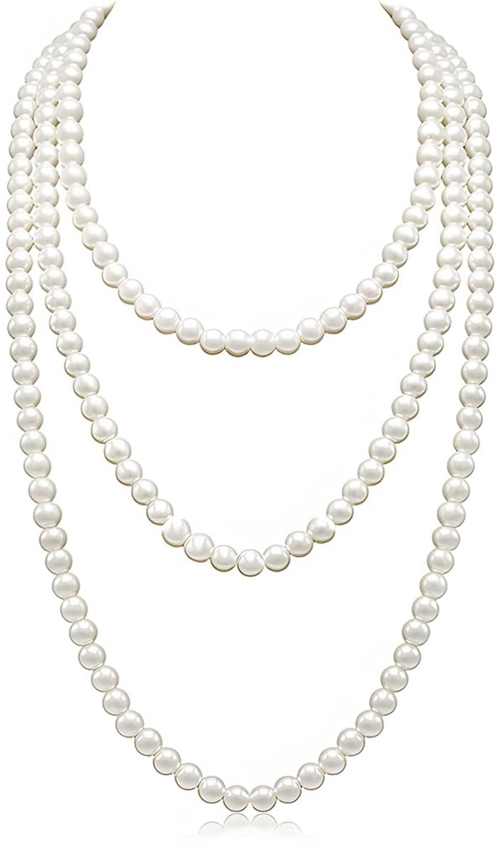 Parelketting 150 cm Lang - 1920S Gatsby-Kostuumaccessoires voor Dames, Kunstparels Halsketting Medium