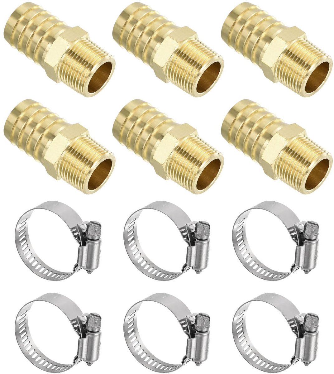 Slangkoppelingen 6 stuks 1 inch bar x 3/4 inch mannelijke slangaansluiting van messing NPT met broek klemmen voor water brandstof lucht
