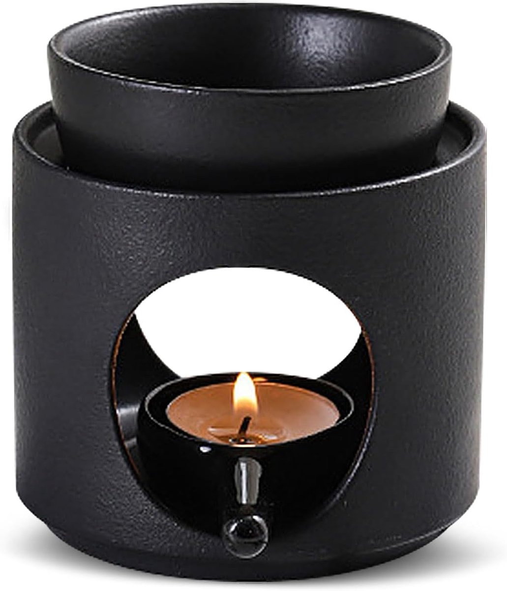 Oliebrander Keramiek etherische olie, waxbrander met kaarslepel, geurwarmer, voor aromatherapie, woondecoratie, zwart