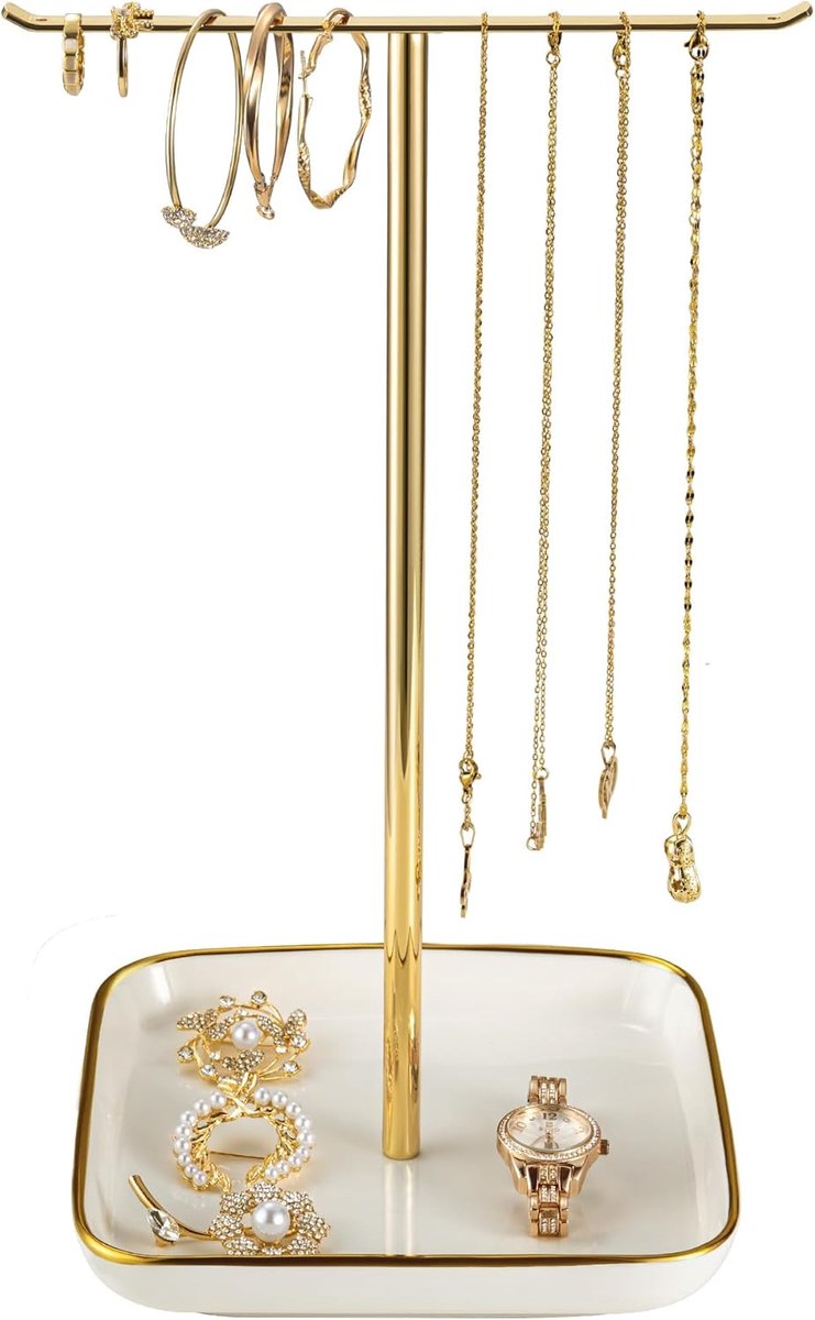 standaard met keramische basis: 32 cm hoge ketting organizer rek, boomontwerp display opslag voor kettingen, armbanden, ringen, oorbellen, esthetische kamerinrichting voor meisjes en