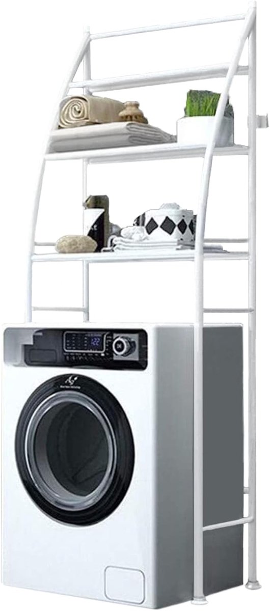 Boven Wasmachine | Waterdichte Opbergplank | Multifunctionele Opbergplank | Bespaar Ruimte met 3 Hlanken | In Hoogte Verstelbare Poten (Wit-metallic)
