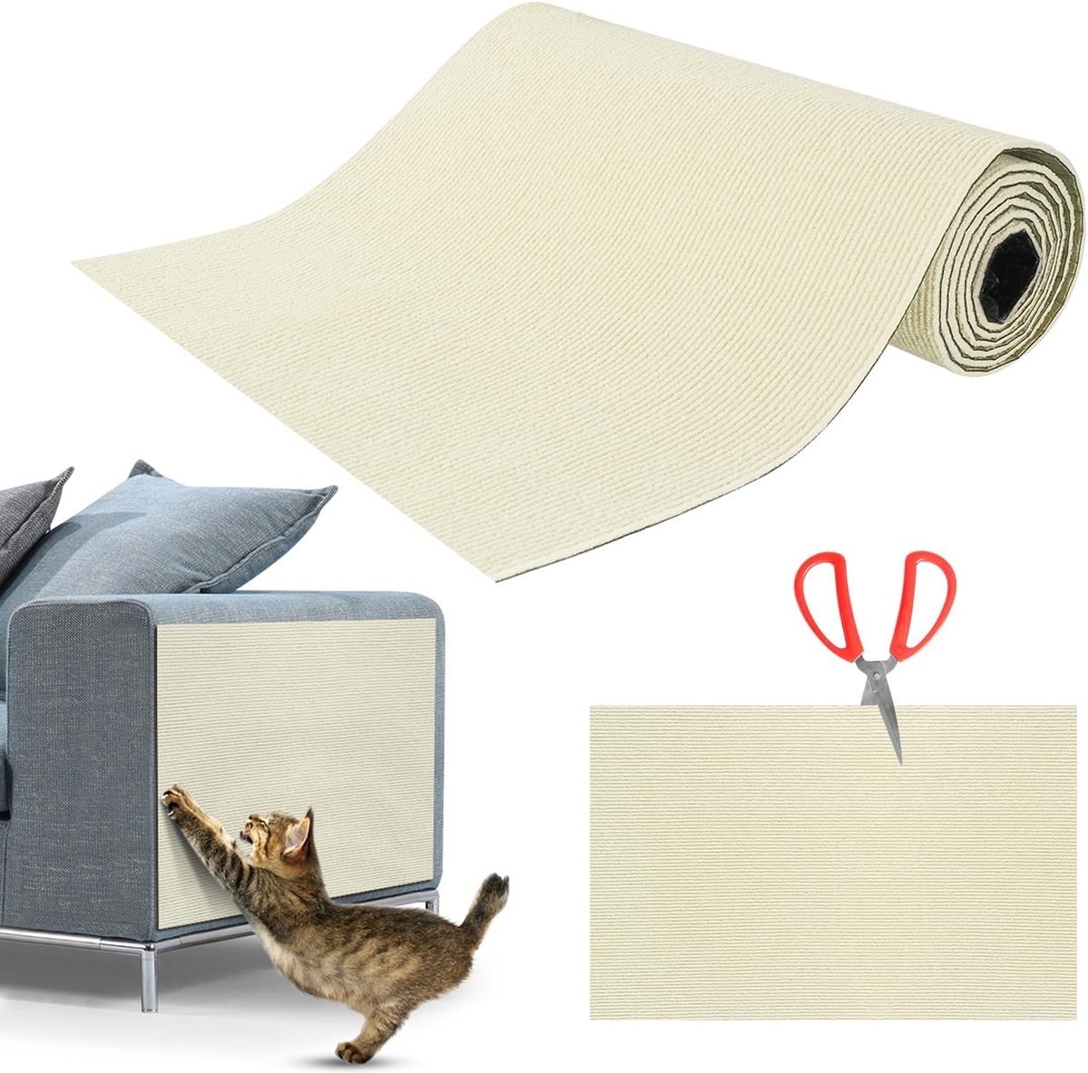 Krabpaal voor katten, krabpaal voor bank, zelfklevende krabmat voor katten, doe-het-zelf klimkatten, bescherming voor kattenbank, krasbescherming, beige
