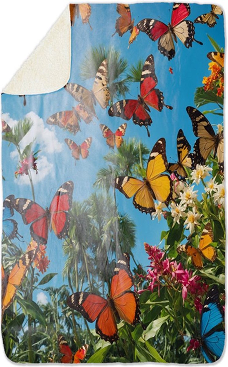 Fleecedeken Vlinders, 96x146cm, Polyester Sherpa