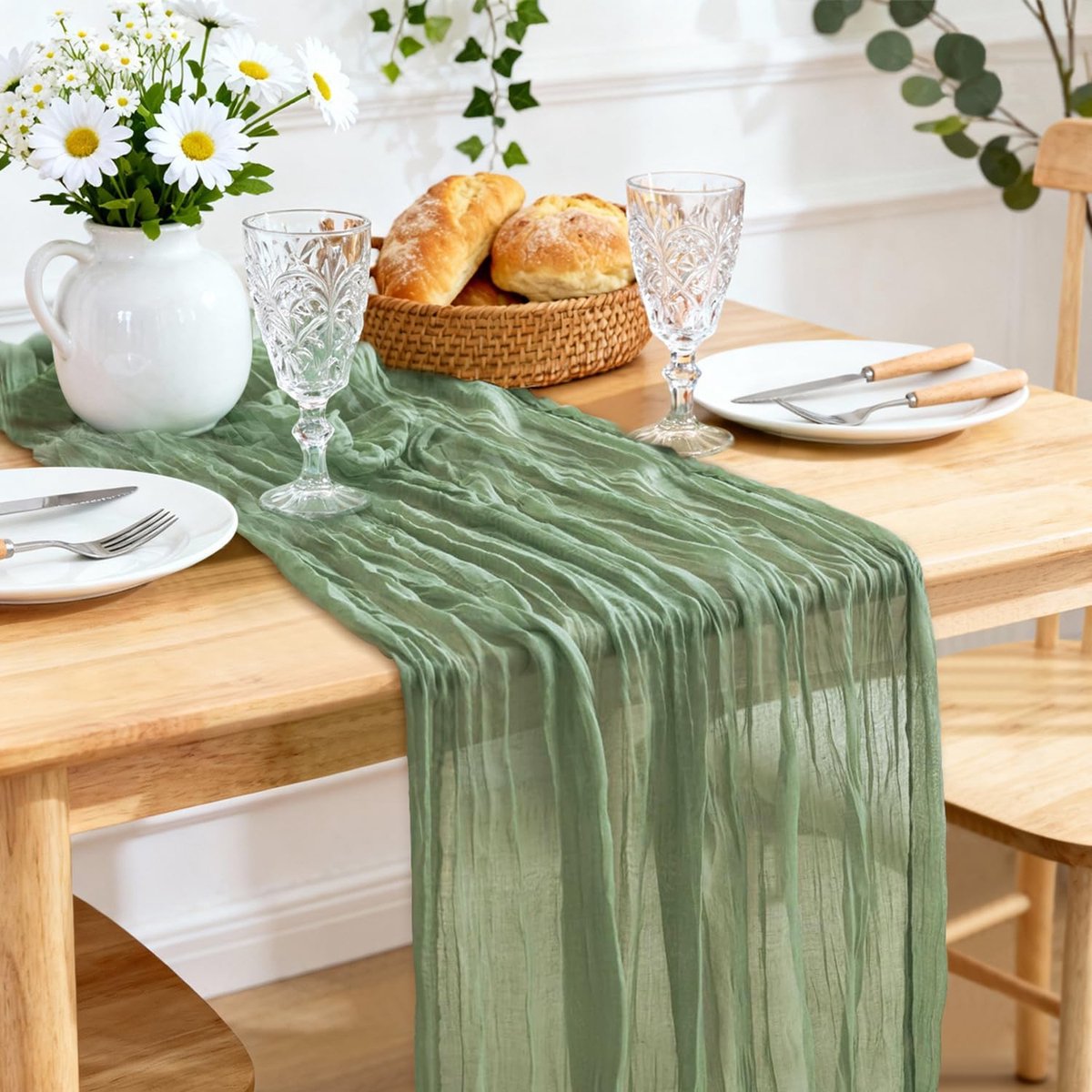Theedoek, tafelloper, 2 stuks, boho-kaasdoek, tafelkleed, gaas voor keukendecoratie, moderne tafeldecoratie voor bruiloft, feest, verjaardag, binnen, vakantie, rustieke decoratie, 90 x 300 cm