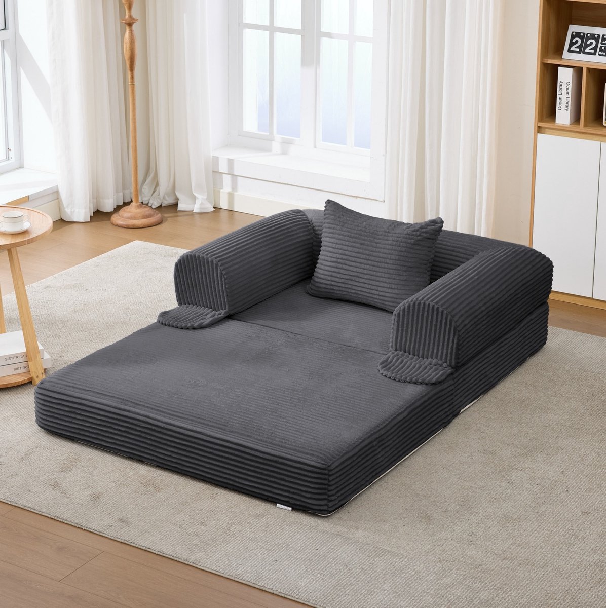 MIVRAY Bedbank 120 x 85 x 65 cm - 1-Zits Opvouwbare Slaapbank Met Kussen - Voor Woonkamer En Logeerkamer - Kordstof Grijs