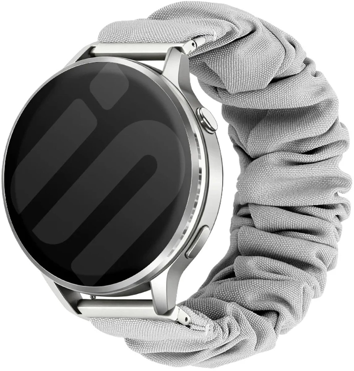 Strap-it Scrunchie Nylon bandje 20mm geschikt voor Garmin Vivoactive 6 / 5 / 3 / Vivomove / 3 / HR / Style / Luxe / Sport / Trend / Forerunner 645 / 570 / 245 / 170 / 165 / 70 / 55 / Venu / SQ / SQ2 / 2 Plus / Approach S12 / S40 / S42 / S44 - Grijs