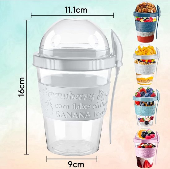 Yoghurt Potten - Havermout Bakjes - Ontbijt Onderweg - Inclusief Lepel - 600 ml - Blauw Grijs — afbeelding 3