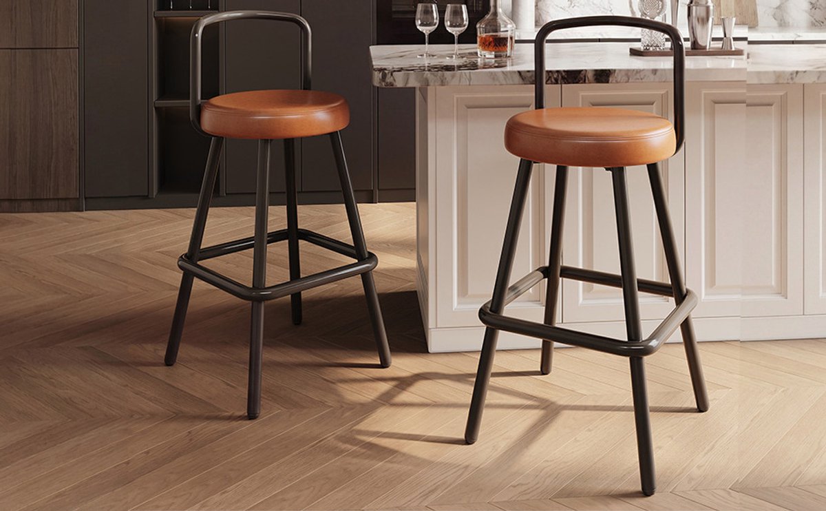 DESMIU Barkruk 37 x 37 x 90,5 Cm - Set Van 2 Met Ergonomische Rugleuning En Voetsteun - Voor Bar Keuken En Eetkamer - Kunstleer En Metaal - Bruin