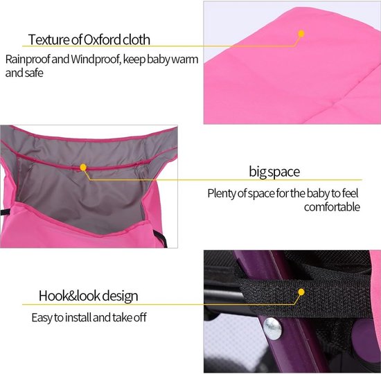 Babynestje Voetenzak - Universele Voetenzak - Baby Warm Houden - Windproof Waterproof - 60 x 40 cm - Roze — afbeelding 2