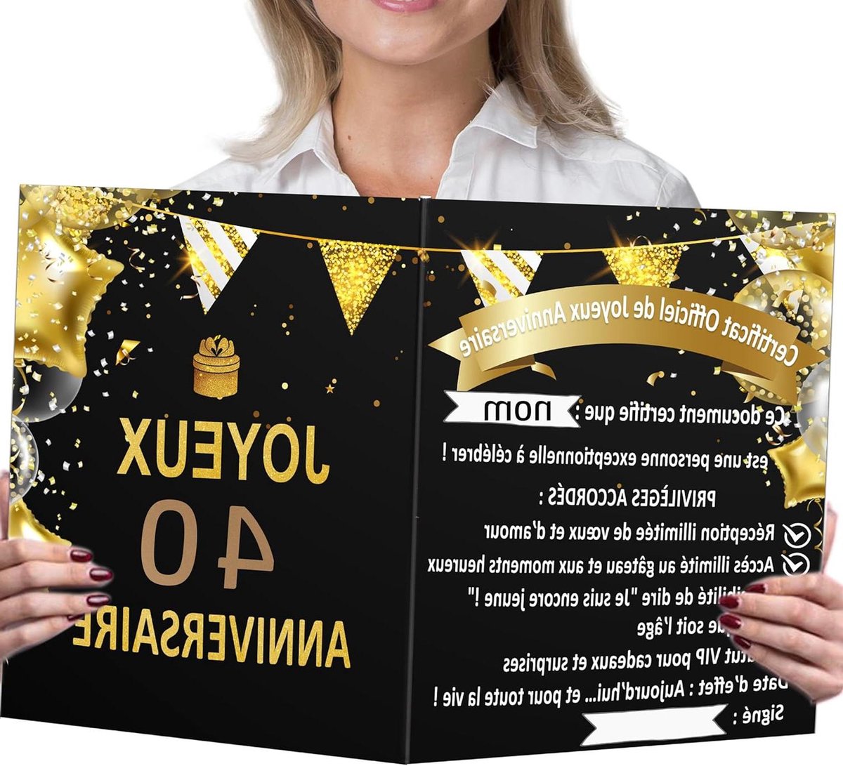 Verjaardagskaart Certificaat - Grappige Wenskaart - Verjaardag Vieren - Personaliseerbaar met Naam - 42 x 28 cm - Goud Zwart
