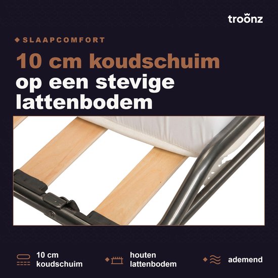 10 cm koudschuim matras op een stevige houten lattenbodem.