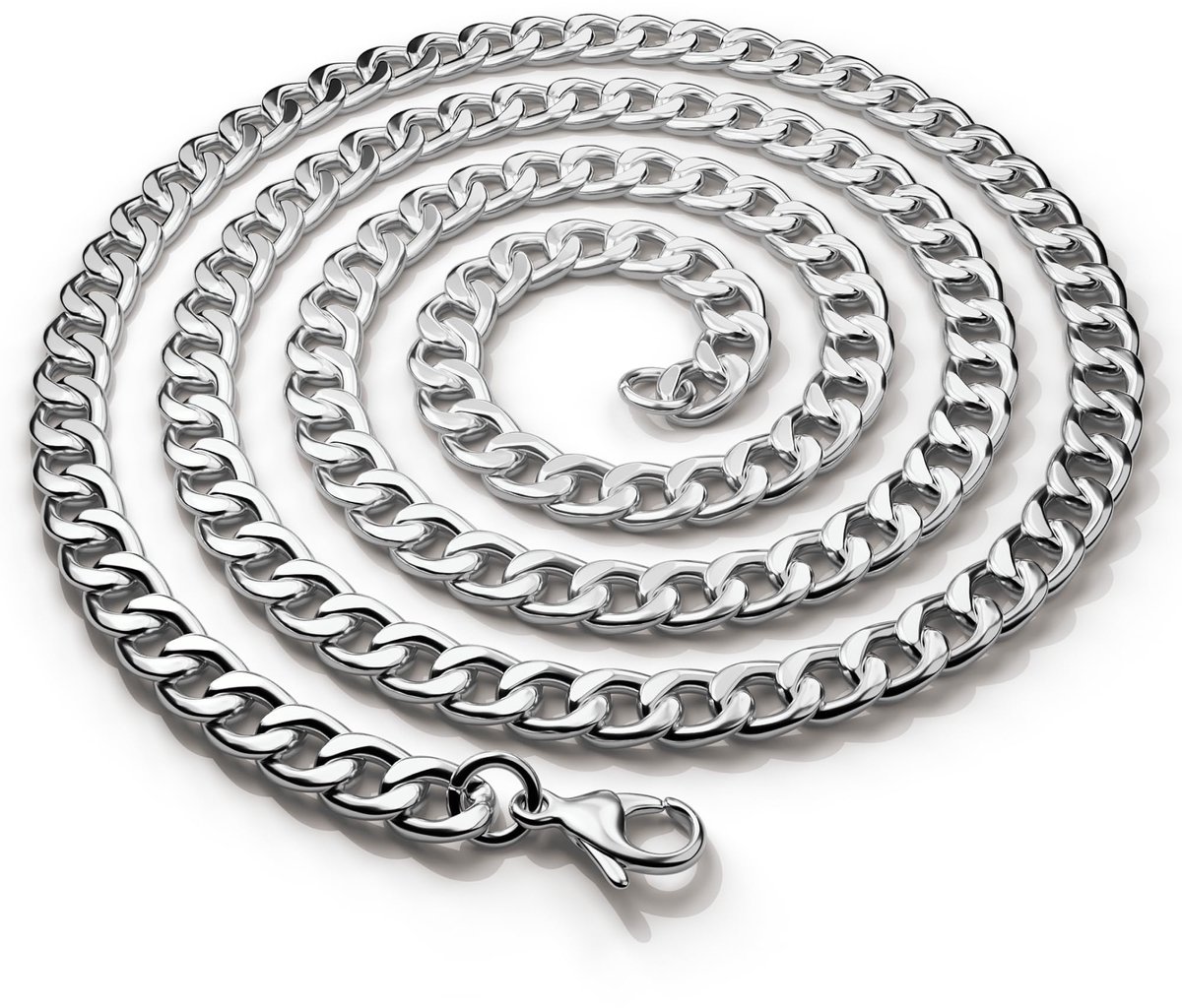 Cubaanse ketting, 5 mm, zilver, voor heren, roestvrij stalen schakelketting, 55 cm x 5 mm, zilveren ketting voor heren, waterdicht en zweetbestendig, Cadena Cubana de 55 cm x 5 mm de grosor,