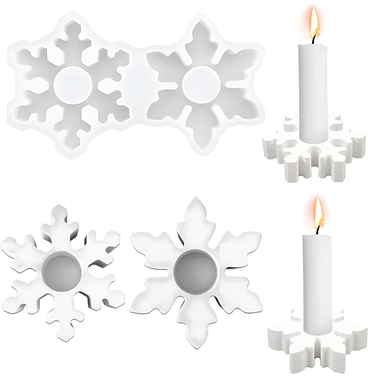 Kerstmis, 2 stuks sneeuwvlok siliconenvorm kaarshouder, sneeuwvlok kaarsvorm Kerstmis, 3D siliconenvorm sneeuwvlok, epoxyhars vormen Kerstmis voor kerstkaarsen DIY decoratie