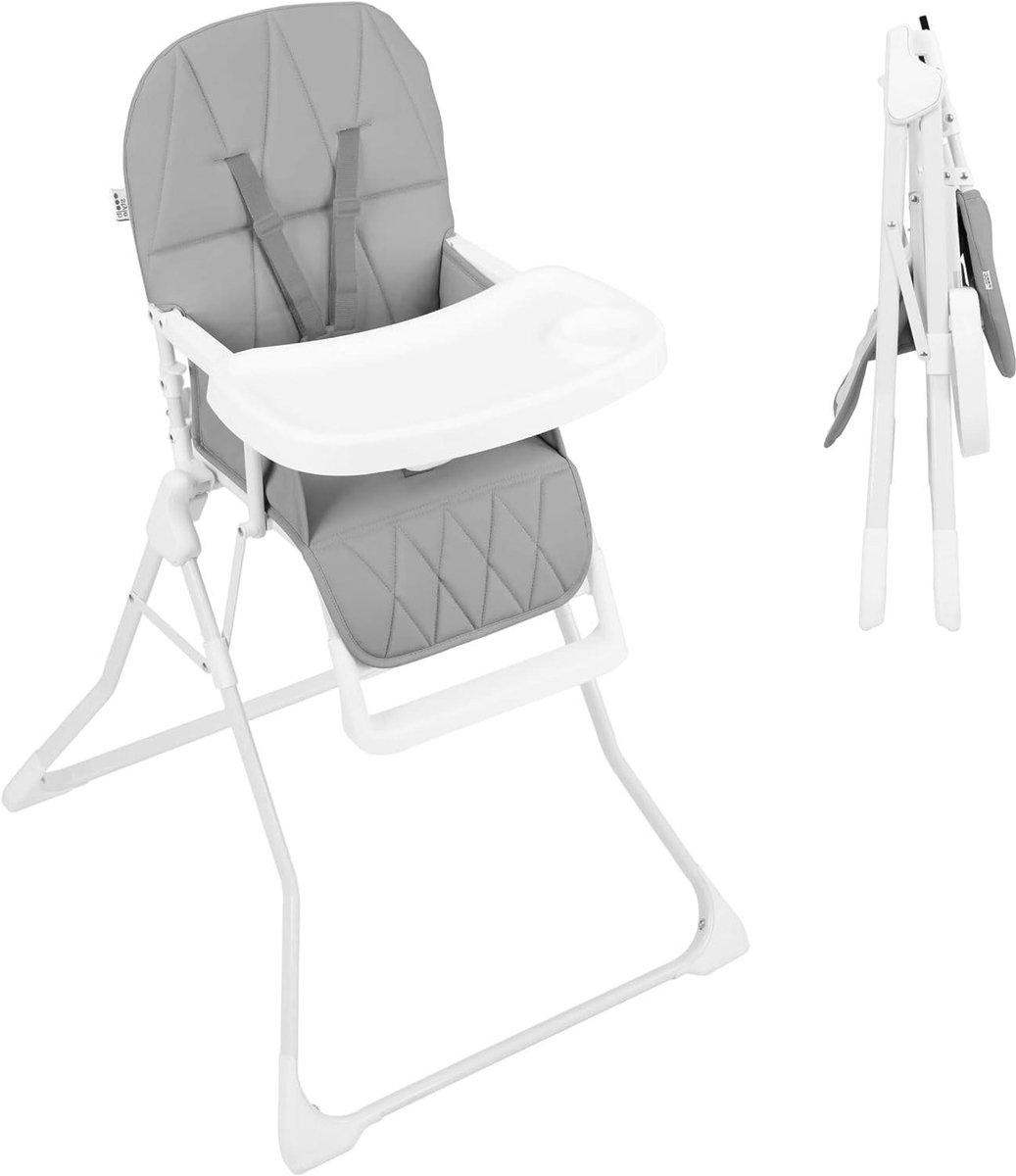 Kinderstoel - Eetstoel Baby - Veilig Eten - Inklapbaar Lichtgewicht - Tot 15kg - Grijs