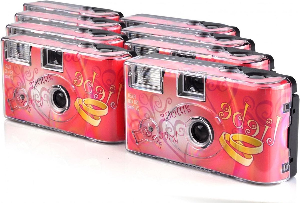 Wegwerpcamera set - Filmcamera 8-pack - Herinneringen Vastleggen - Inclusief batterijen - 27 foto's - Hartjes design