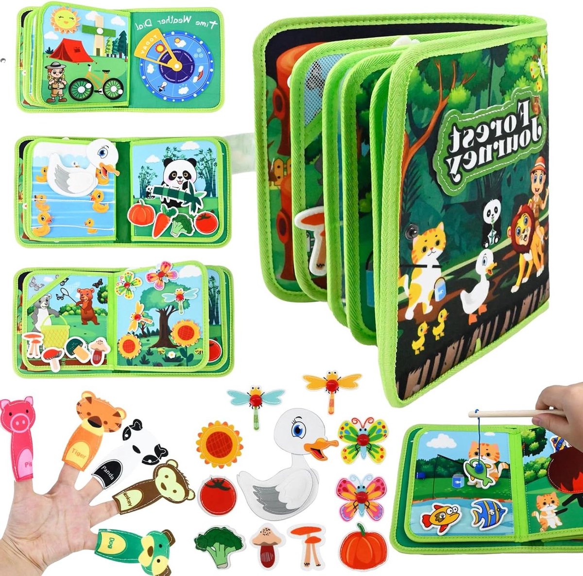 Drukte Boek - Sensorisch Speelgoed - Vroege Educatie - Montessori Activiteiten - 24 x 5 x 24 cm - Multicolor