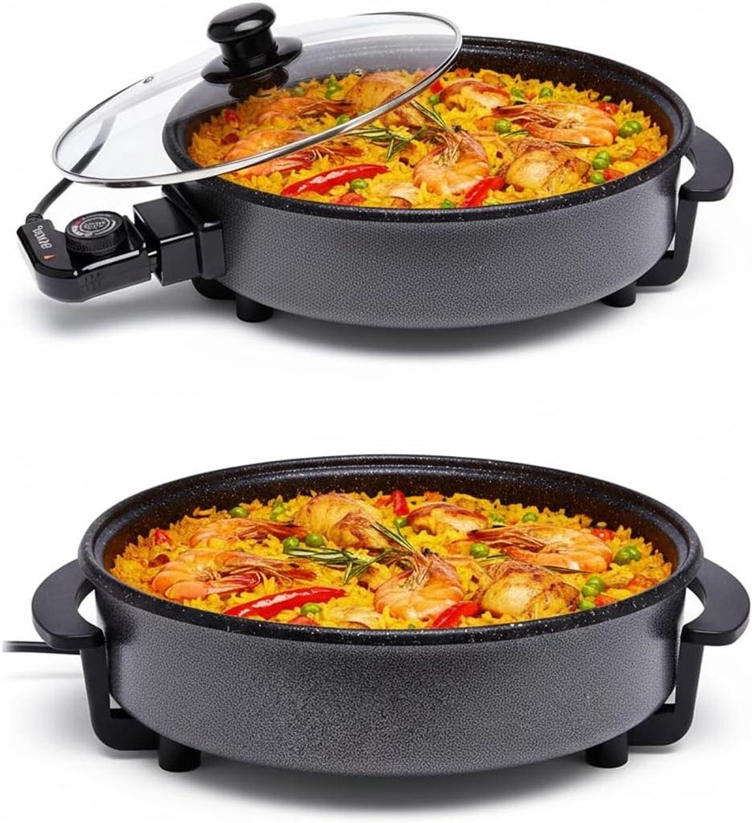 Elektrische Pan Multikoker Braadpan Lekker Koken PFOA Vrij 32 cm Zwart
