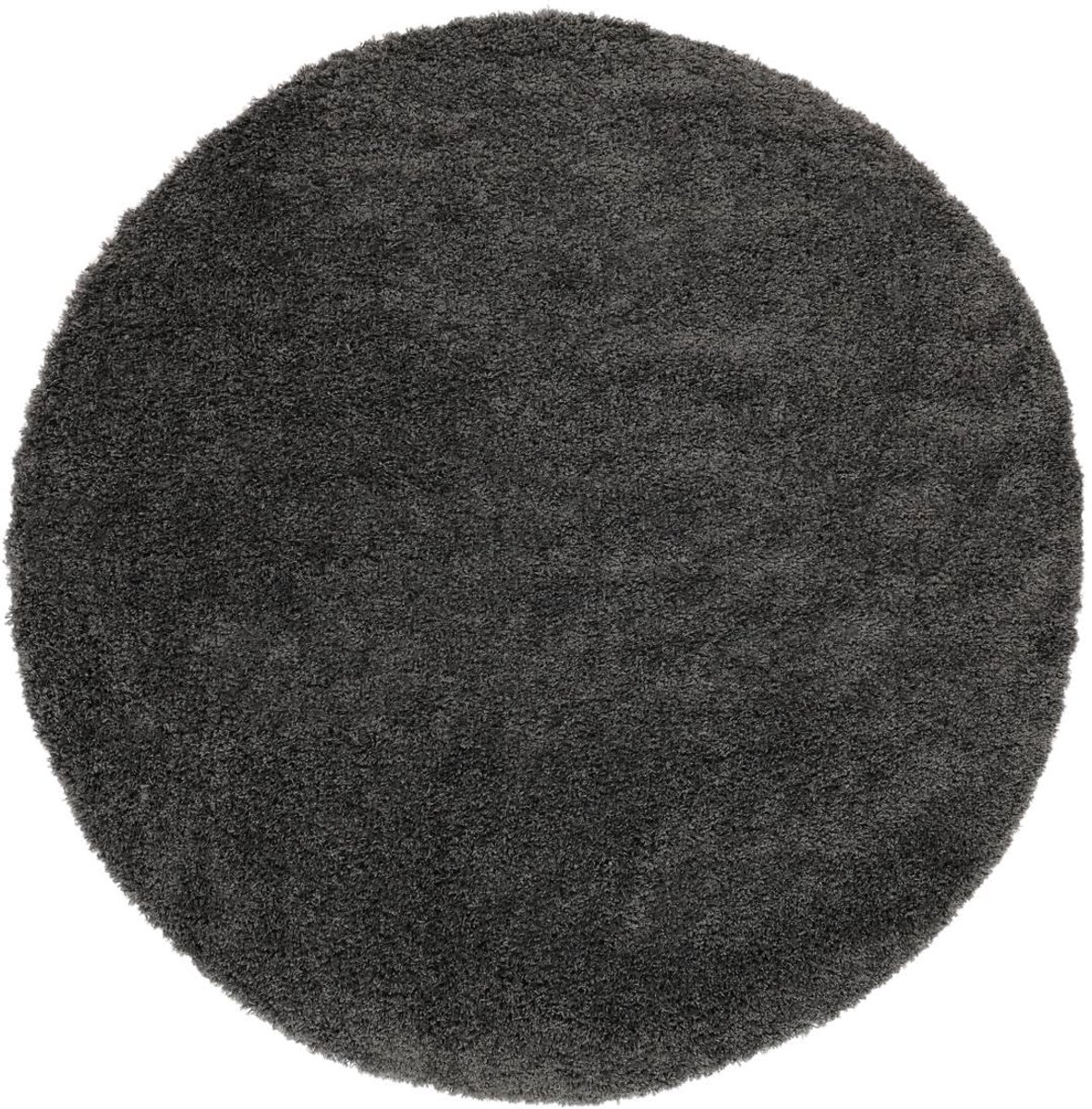 Aris, Vloerkleed, Moderne, Ø 200 cm, Rond, Hoogpolig, Woonkamer, Slaapkamer, Alleen chemisch reinigen, Donker Grijs