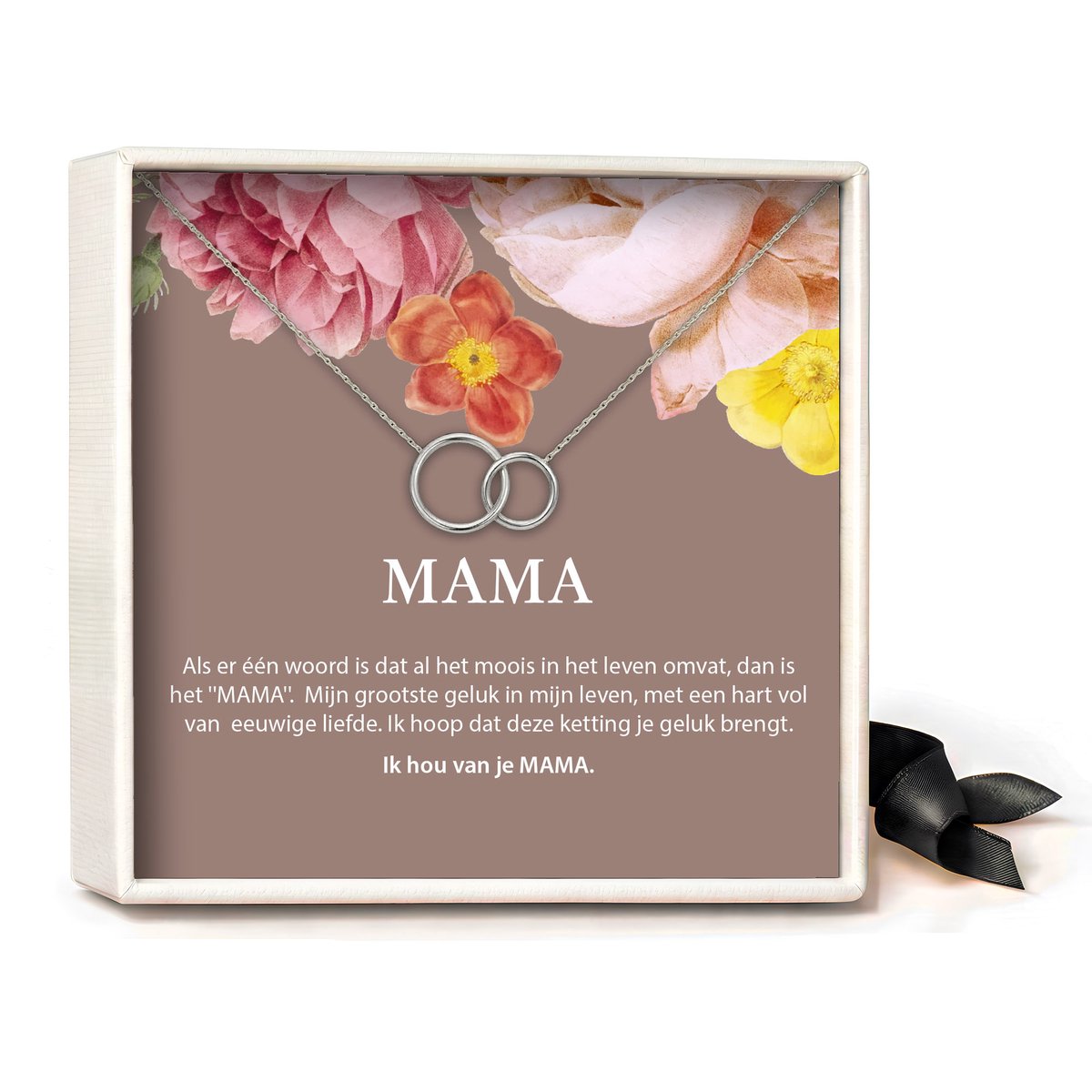 Pera Jewelry - 925 sterling zilveren Twee Ringen ketting - Mama - Collier - Ketting Dames - Ketting met Hanger