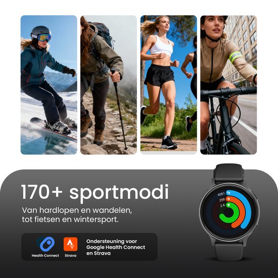 Maoo Ventura 2 - GPS Smartwatch Dames - AMOLED - Siliconen, Leren en Sportbandje - Stappenteller - Hartslagmeter - Slaapmonitor - Belfunctie - AOD - Multisport - Geschikt voor Android en iOS - Zwart