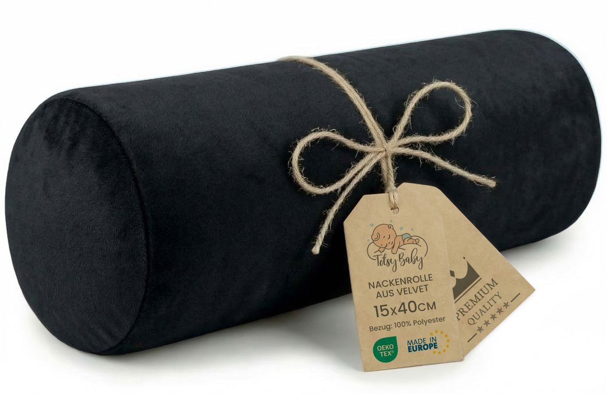 Nekrol met hoes Yoga Bolster Kniekussen Positioneringsrol 40x15 cm - Nekkkussen Kussenrol Yogabolster Kniekussen Sierkussen en klein kussen lange rol Zwart Fluweel