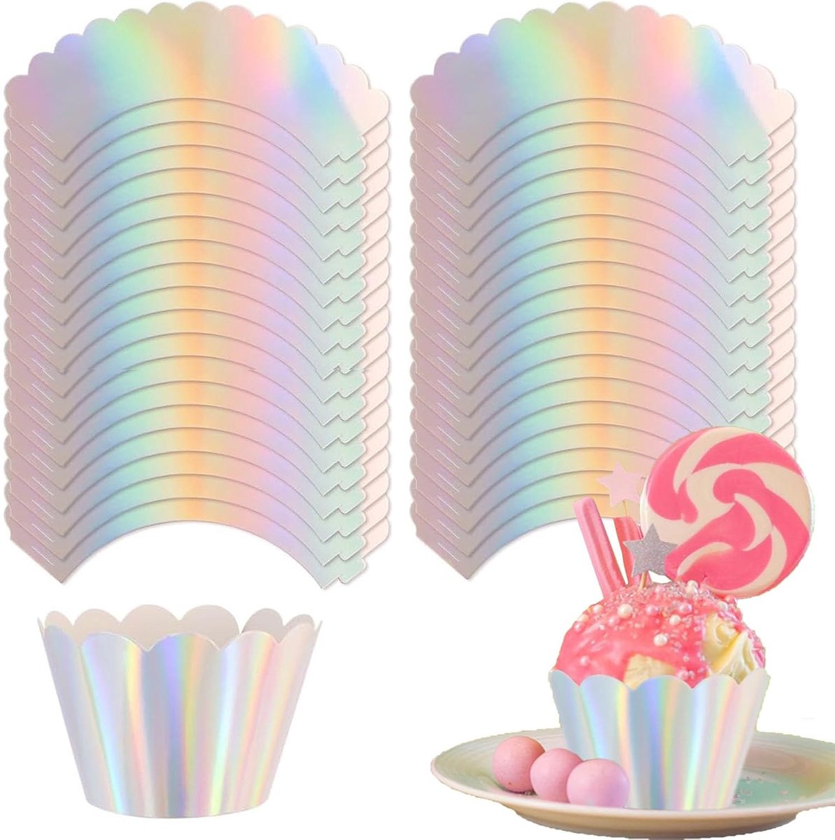 24 stuks cupcakevormpjes in regenboogkleuren, cupcake-wrappers vormpjes, mini papieren vormpjes, Stitch verjaardagsdecoratie, muffinwrapper voor bruiloften, taartdecoraties (gekleurd 1)