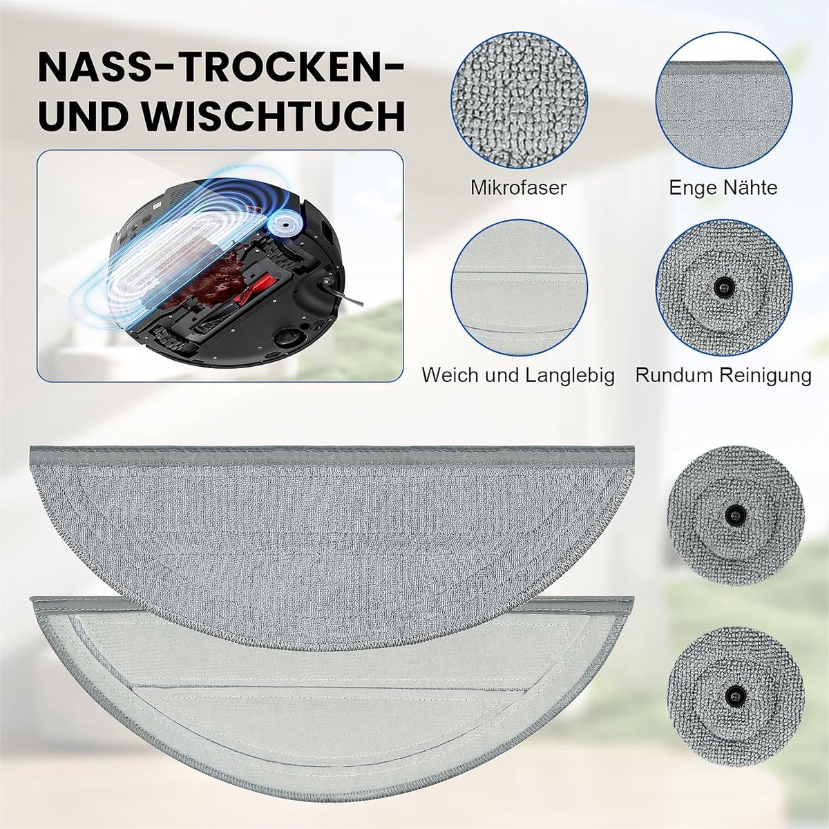 Reserveonderdelen voor Roborock Saros 10 dweilrobot, wasbare microvezel dweilpaccessoires, herbruikbare mop met 1 schroevendraaier (8 dweilpads + 8 ronde dweils) – foto 2