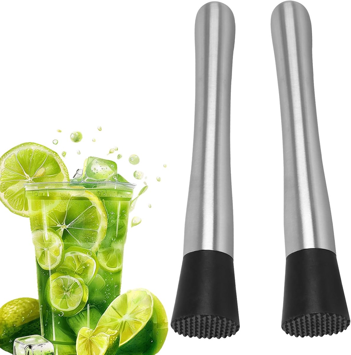 2 stuks cocktailstamper van staal, 21 cm, cocktailstamper, muddlerbar, voor het persen van limoenen, kruiden en ijs