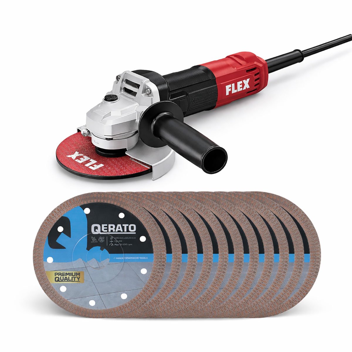 Qerato Diamantschijf 125 mm 10 stuks + Flex L 850 Watt haakse slijper