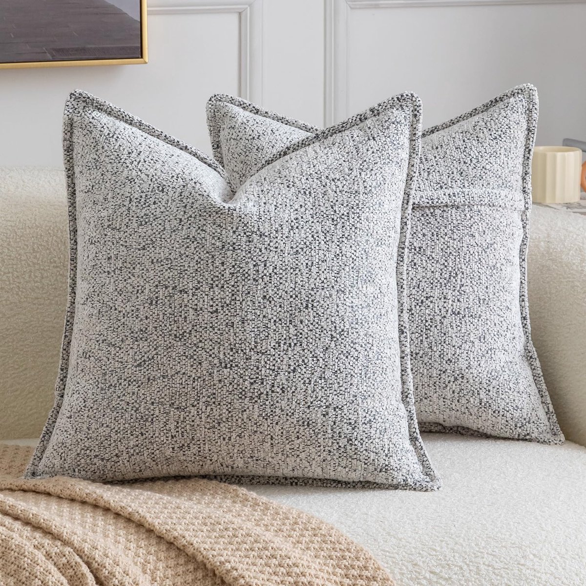 Set van 2 decoratieve Euro Sham hoezen Boho zachte getextureerde chenille sierkussens effen kussenslopen voor bank, slaapkamer, woonkamer, 60 x 60 cm, gemengd grijs