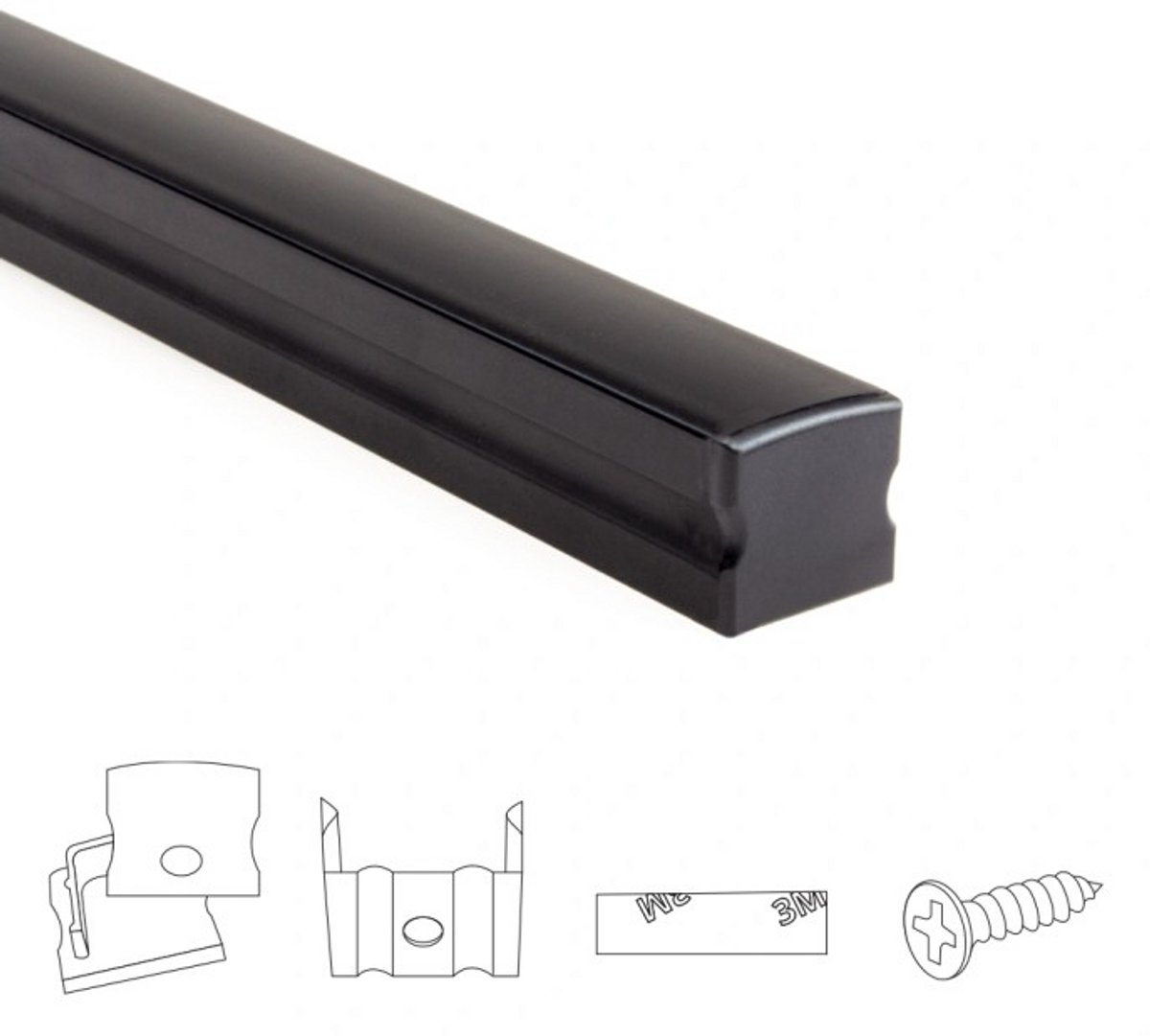 Aluminium ledstrip profiel zwart opbouw 4M - 15 mm hoog - compleet met afdekkap - Led profiel opbouw - Led profiel zwart
