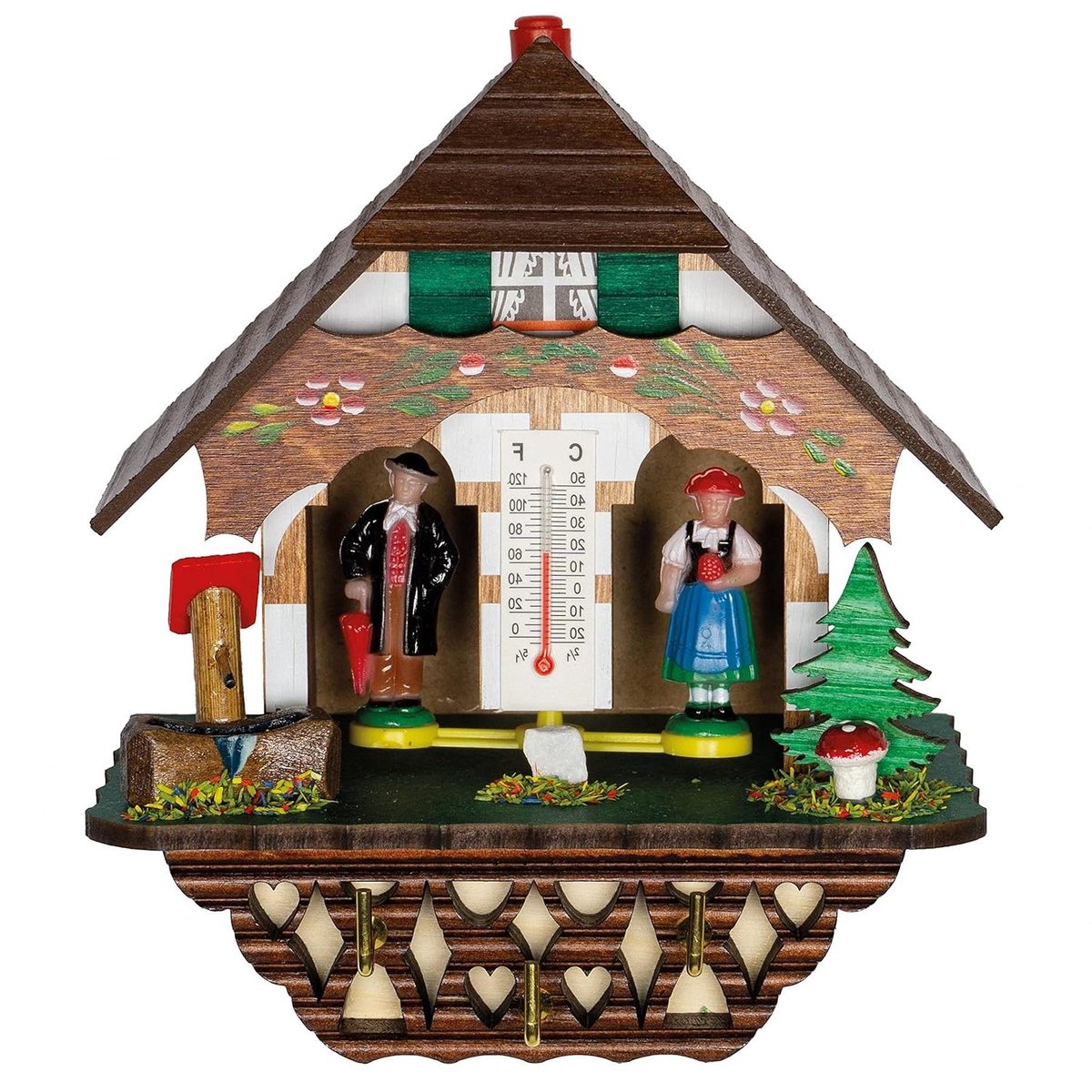 Weerhuis met plank - Weerstation sleutel - Weersvoorspelling thuis - Handbeschilderd hout - 14 x 16 x 9 cm - Gekleurd