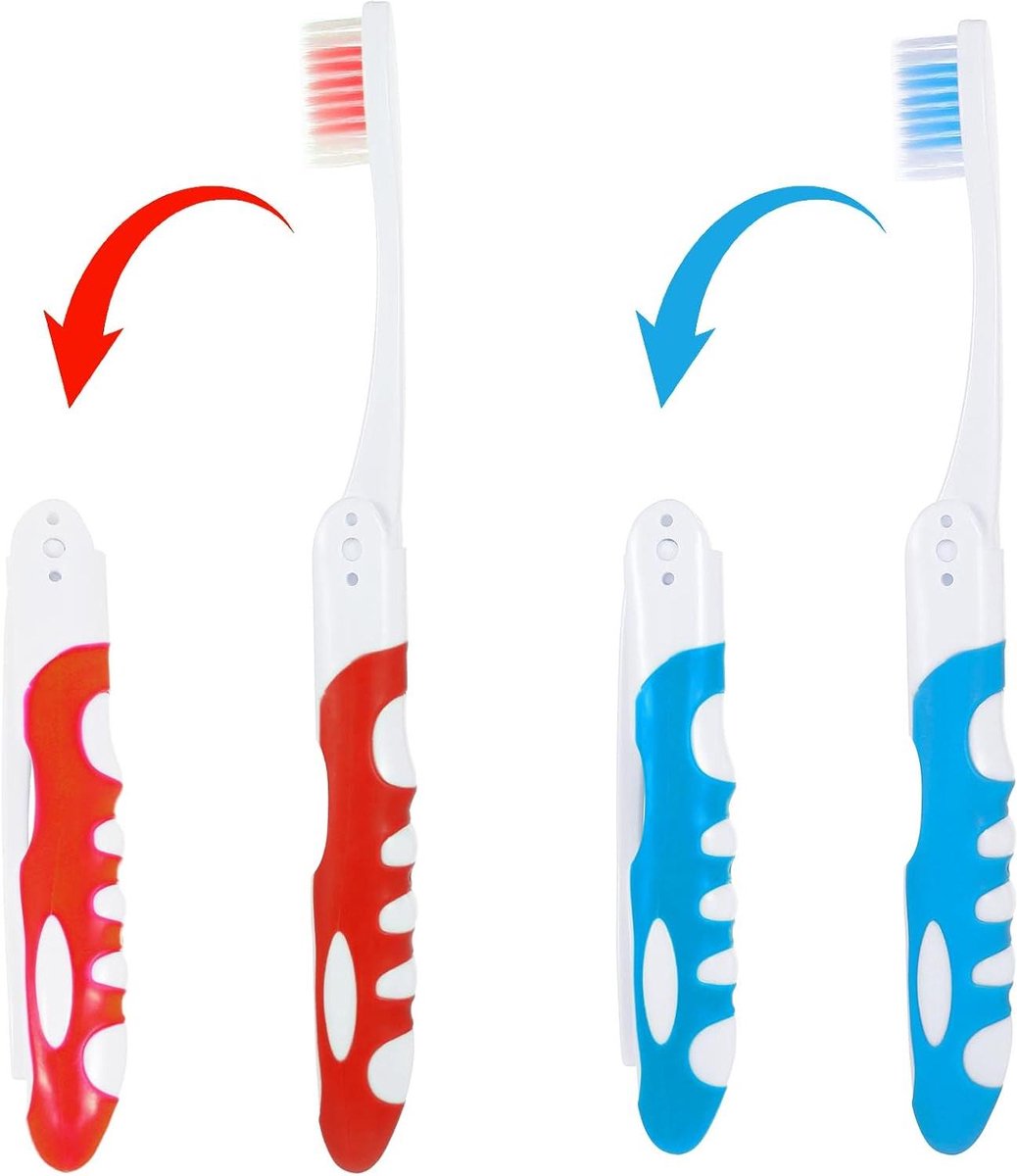Opvouwbare Tandenborstels - Reis Tandenborstel - Hygiënisch Poetsen - Zachte Borstelharen - 2 Stuks - Blauw en Rood