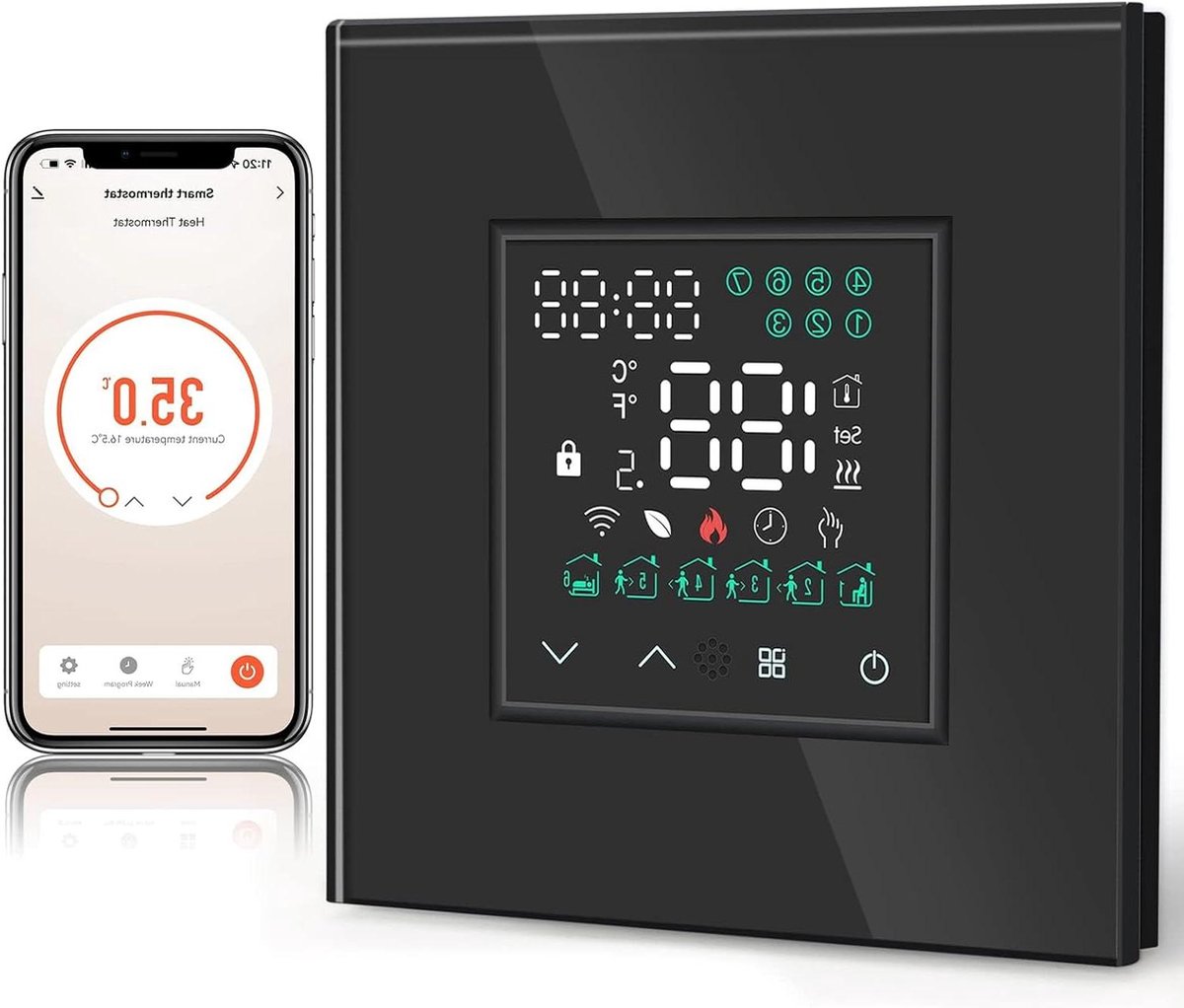 Slimme Thermostaat - Verwarming Regelaar - Energie Besparen - App & Spraakbesturing - 86 cm - Zwart
