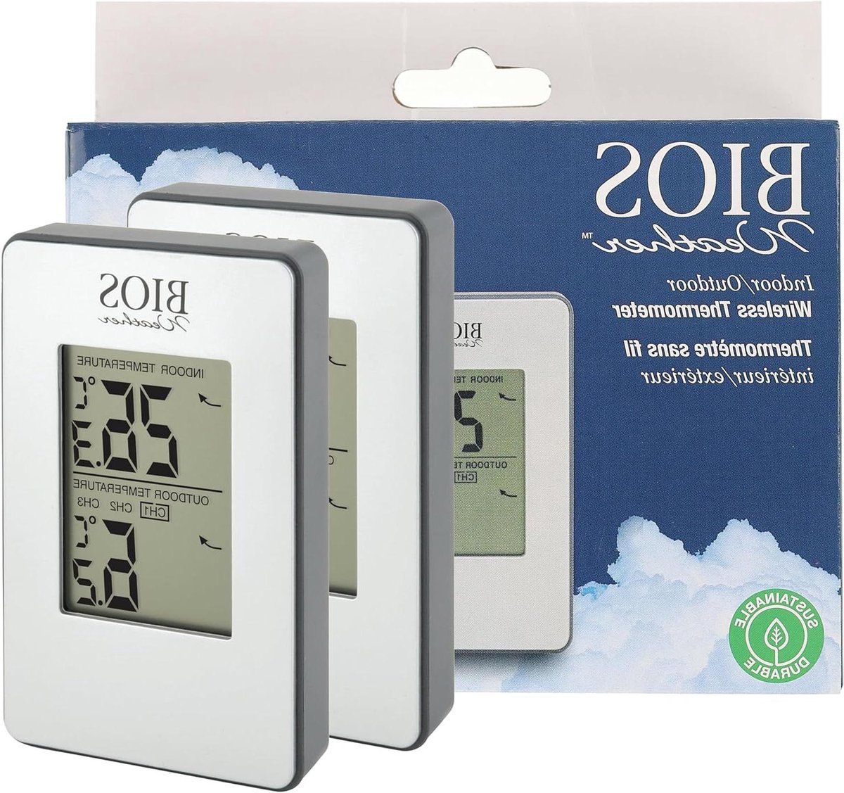 Draadloze Thermometer - Binnen Buiten - Temperatuur Meten - Afleesbaar tot 30 Meter - 6 x 6 Inch - Zilver