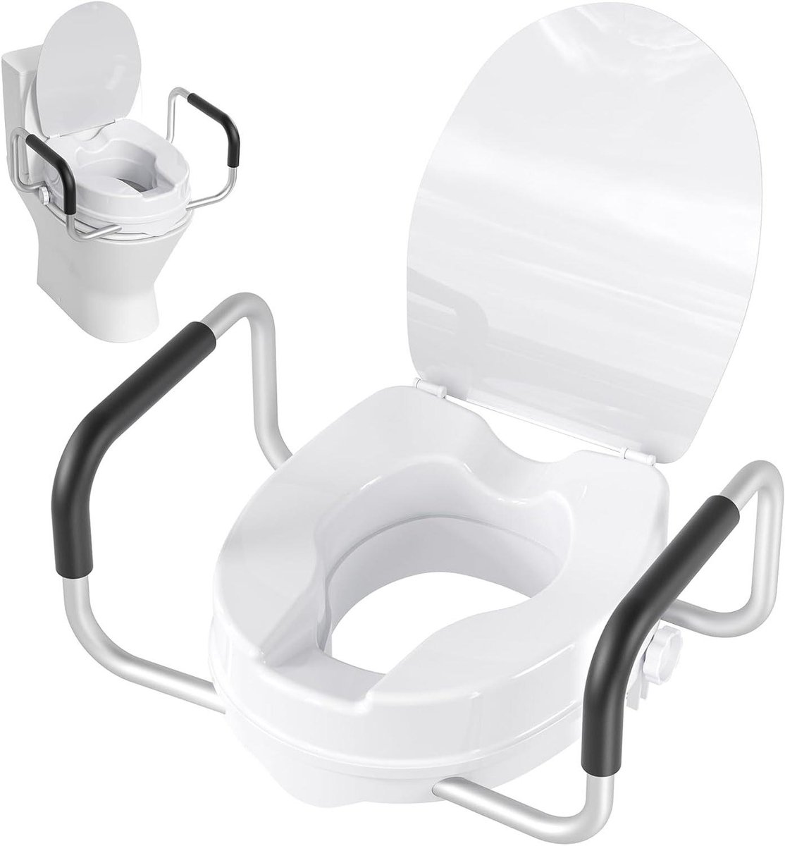 Toiletverhoger - Zitting met steunen - Zelfstandig zitten - Met armleuningen - Standaard maat - Wit