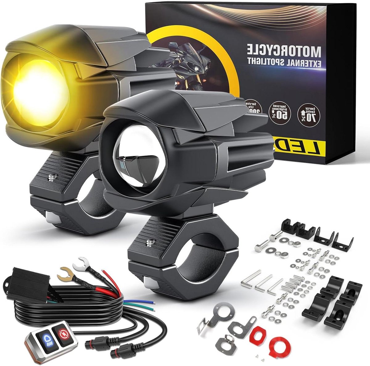 Extra Motorkoplamp - LED Schijnwerper - Betere Zichtbaarheid - 9 Stroboscoopmodi - 60 Watt - Zwart
