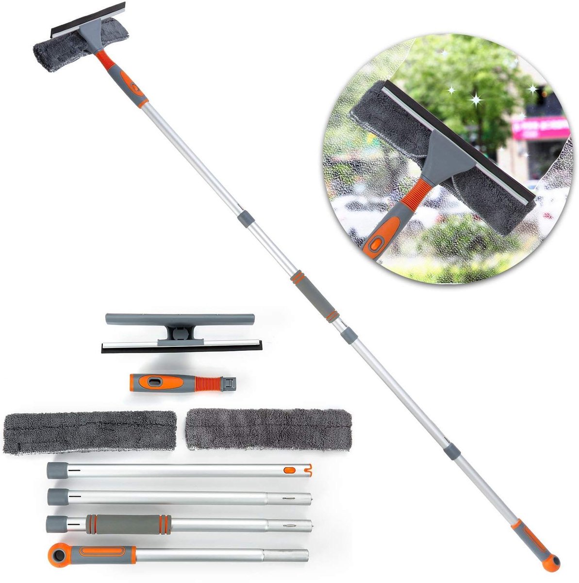 Raamwisser Reiniger - Schoonmaak Set - Hoge Ramen Wassen - Telescopische Paal - 158 cm - Grijs