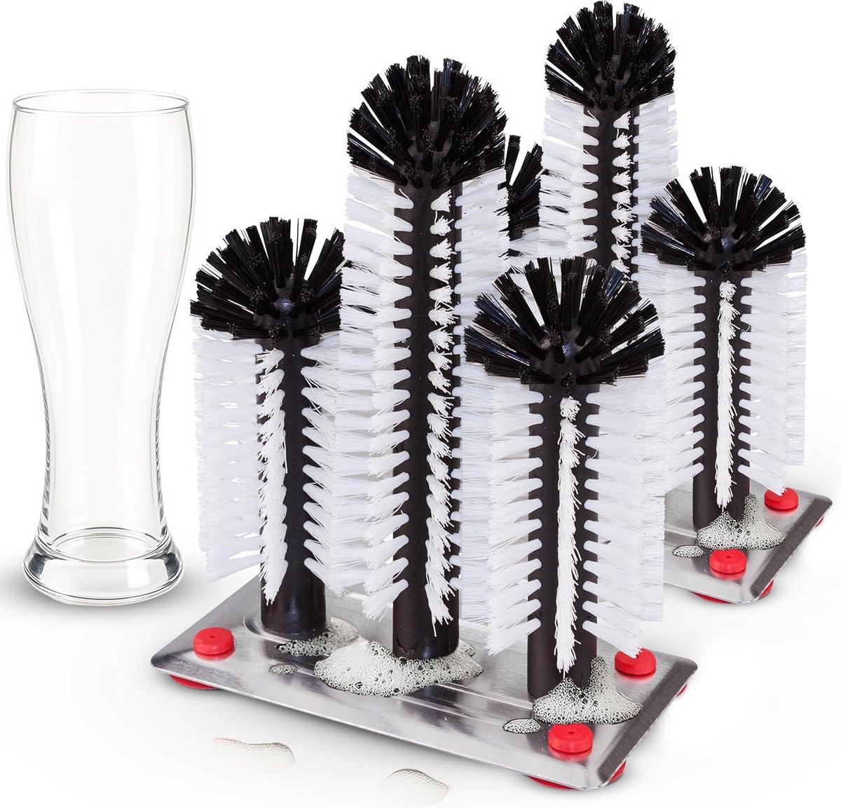 Glazenwasser - Bordenreiniger - Snel glazen spoelen - Geen stroom nodig - 3 borstels - Aluminium