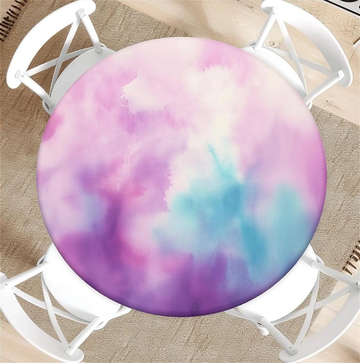 Ronde Tafelkleed - Tafelhoes Elastisch - Tafel Beschermen - Waterproof Coating - 150 cm - Pink Tie Dye