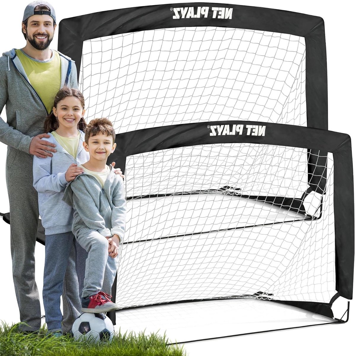 Voetbaldoelen Set - Pop-up Doelen - Voetbal Training - Draagbaar en Opvouwbaar - 4 x 3 Ft - Zwart