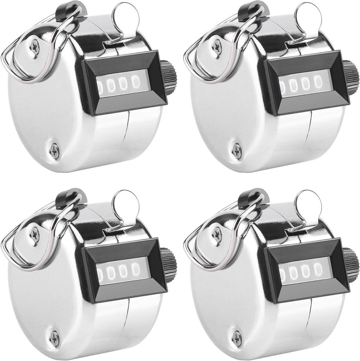 Hand Counters - Clicker Teller - Tellen van Bezoekers - Geen Batterijen Nodig - 4 Cijfers - Zilver