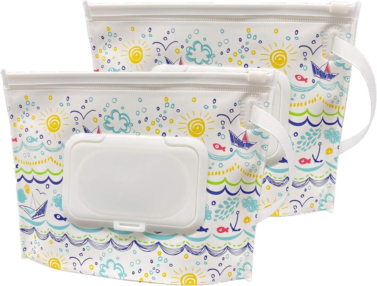 Draagbare Doekjesdispenser - Babydoekjes Houder - Onderweg Schoonmaken - Herbruikbaar en Navulbaar - 17 x 14 cm - Sunshine Sea