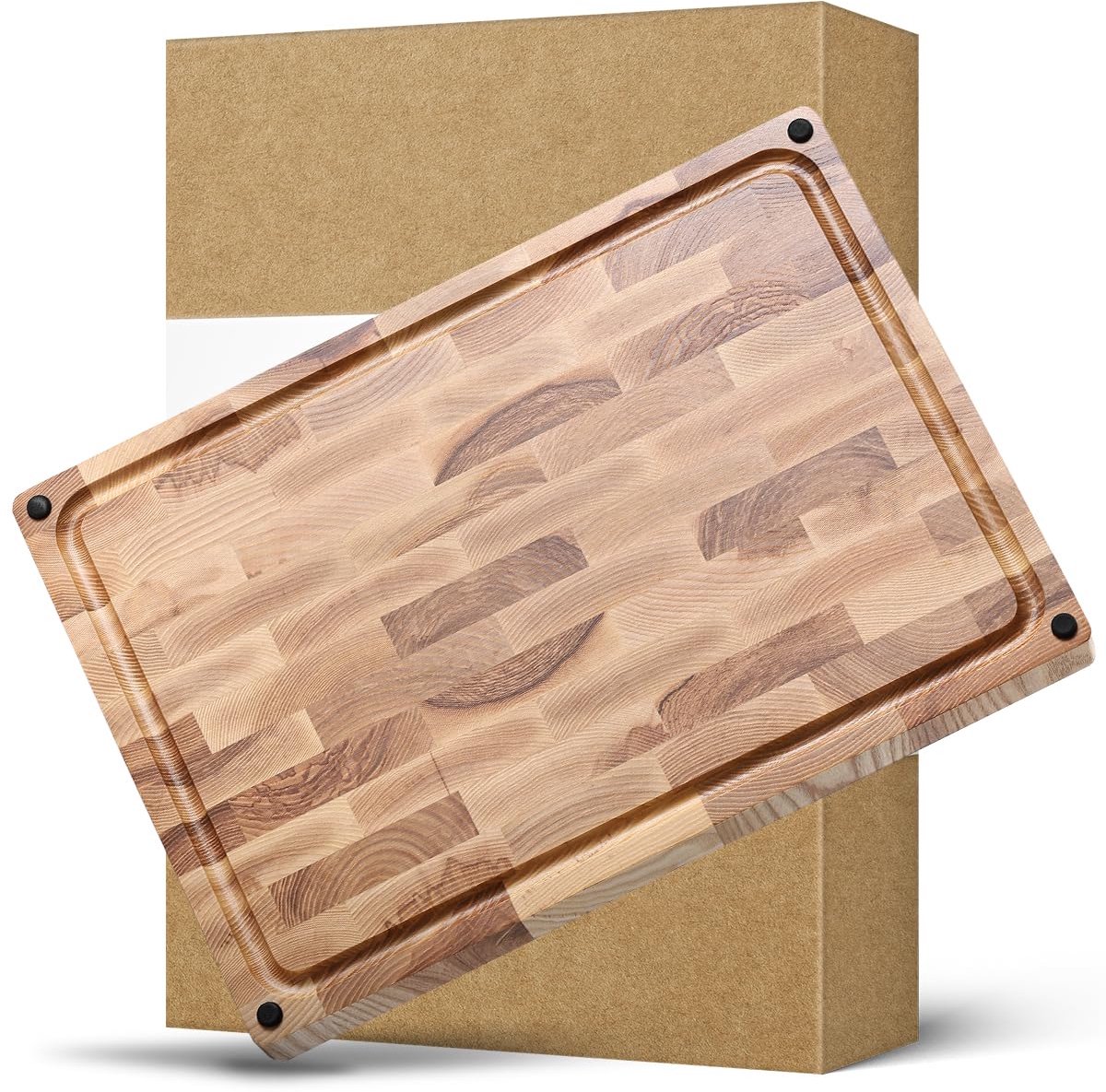 Snijplank dubbelzijdig 40x30 cm - essenhout - met antislip voeten en handvat - multifunctioneel serveerbord - ShopVlot